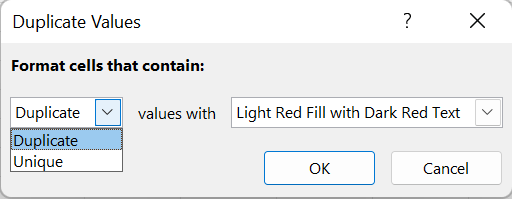 Format cells that contain: (options) values with (options).