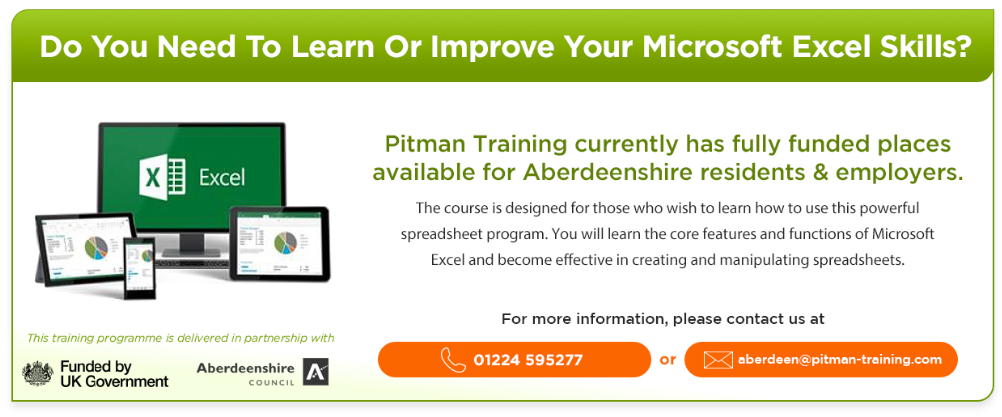 Microsoft Excel Fully Funded Training - Pitman Training Aberdeen Microsoft Excel Fully Funded Training - Pitman Training Aberdeen