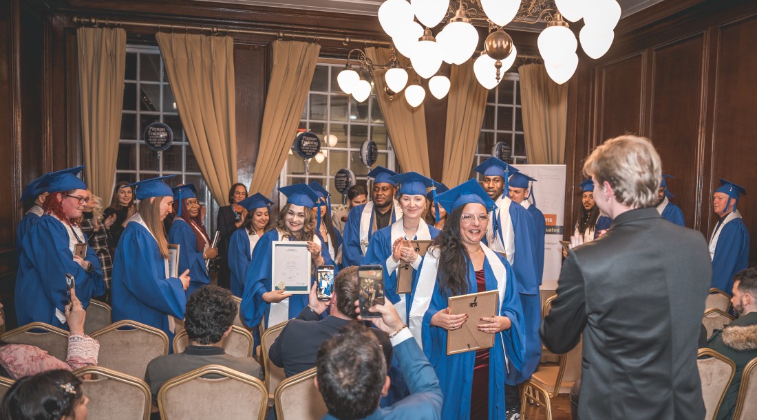 Pitman Training Manchester graduates at the Graduation Ceremony 2025 in Manchester Hall